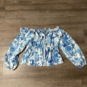 SHEIN Blue Floral Off-Shoulder Blouse